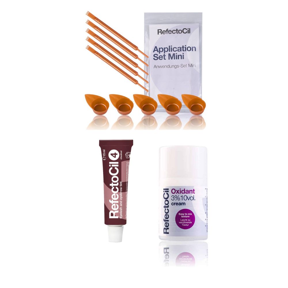 Refectocil Wimpernfarbe kastanie 4 & Oxidant Creme 3% Mini-Anwendungs Set 15 ml