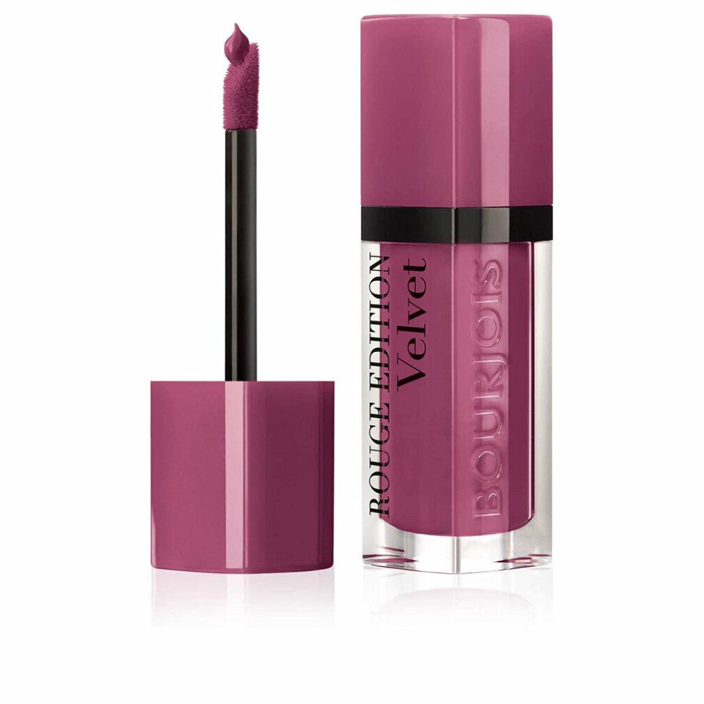 Lippenstift mit Applikator. Aufschrift: Bourjois Rouge Edition Velvet. Farbe: Rosa-Lila.