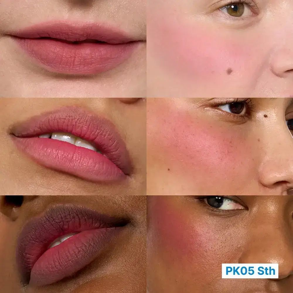 Mehrere Lippen und Wangen in Rosa. Farbton PK05 STH. Verschiedene Hauttöne.