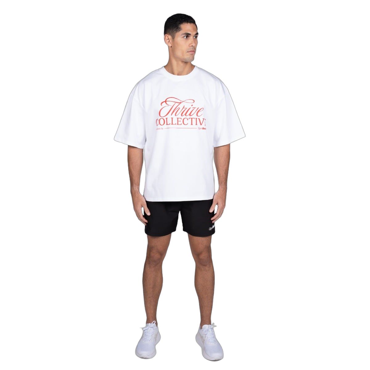 GymBeam Herren T-Shirt Oversized Kurzarm aus Baumwolle in Weiß