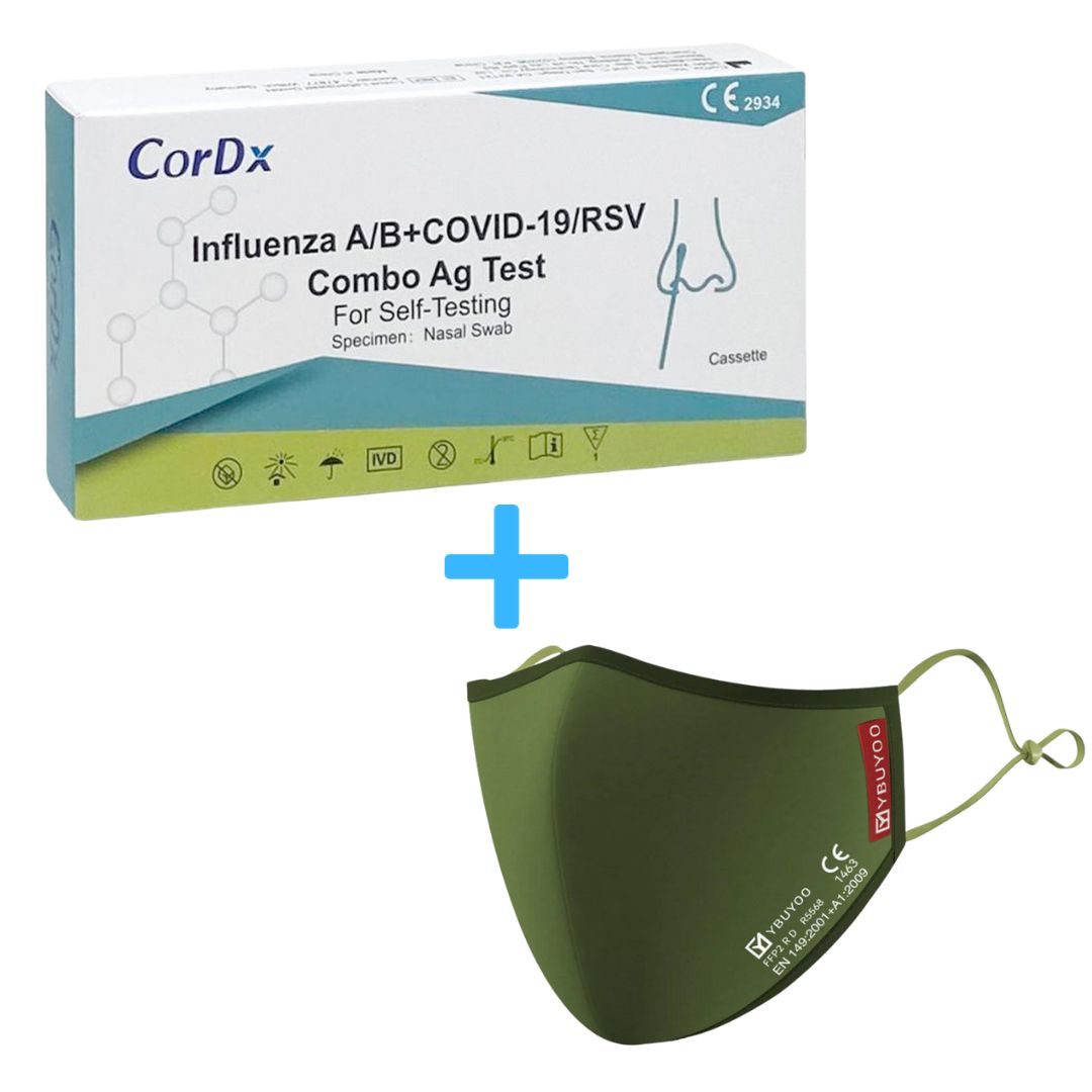 CorDx 4in1 Antigentest für Influenza A/B + COVID-19 + RSV + GRATIS NANO FFP2