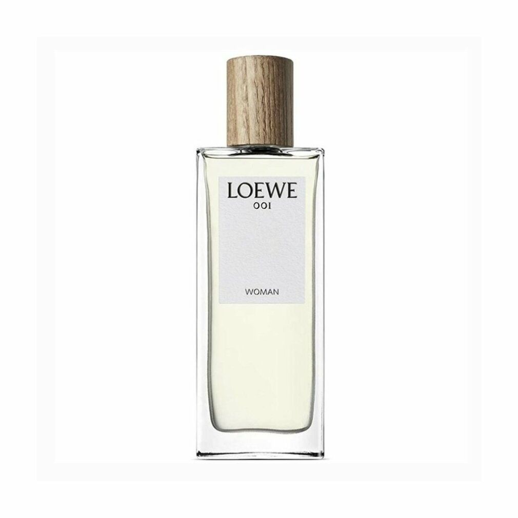 Rechteckiger Flakon mit Holzdeckel. Aufschrift: LOEWE 001 WOMAN.