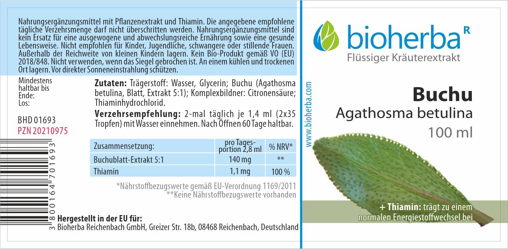 Bioherba Buchu Agathosma betulina Tropfen Tinktur