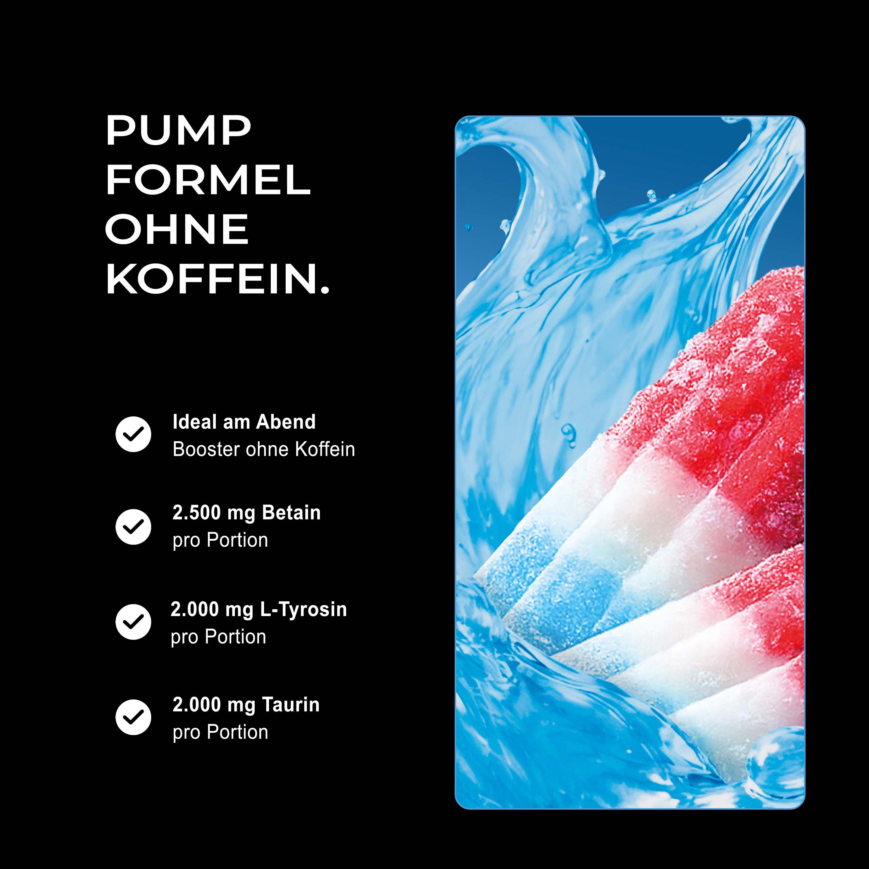 Neosupps Terminus PUMP XXL Dose. "Pump Formel ohne Koffein". "Ideal am Abend".