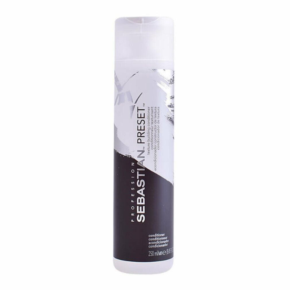 Sebastian Preset Conditioner. Weiße Flasche mit schwarzem Abschnitt. Text: Sebastian, Preset, Conditioner. 250 ml.