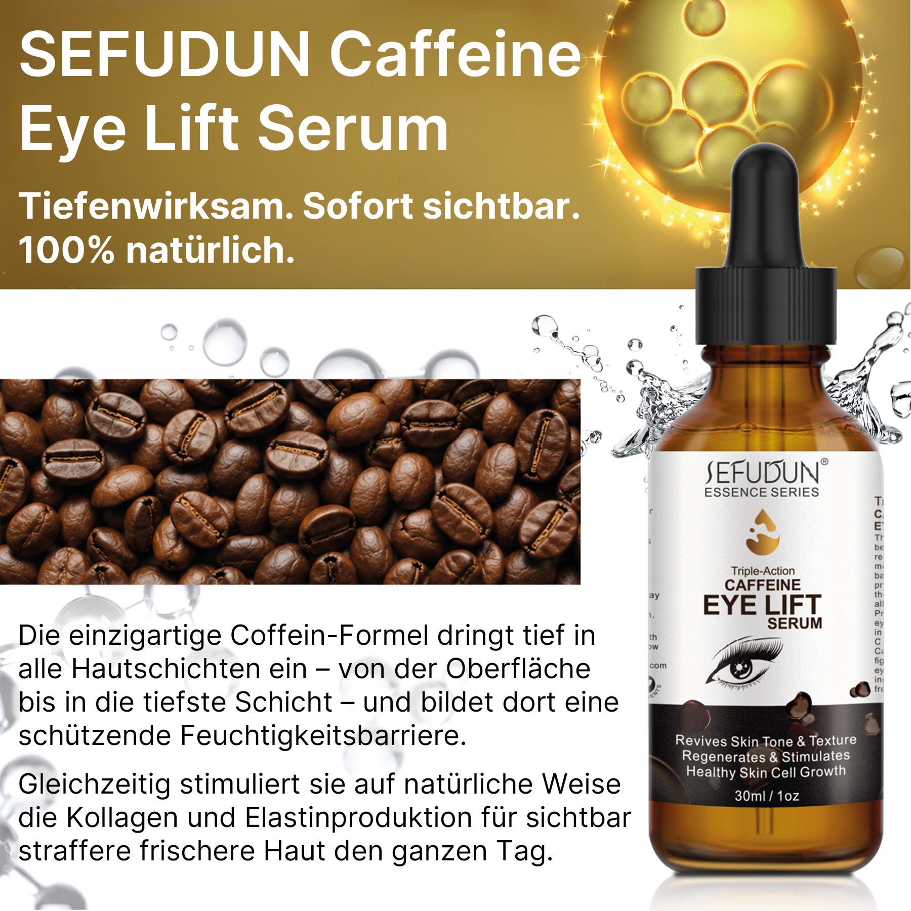 ALIVER Augenserum mit Koffein Kollagen Hyaluronic Acid