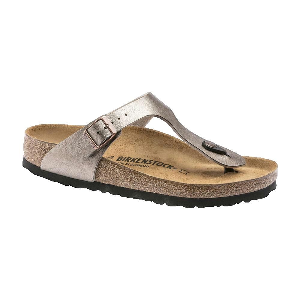 Sandalo Gizeh Taupe Irise. Plantare in sughero, cinturino con fibbia. Marchio Birkenstock.