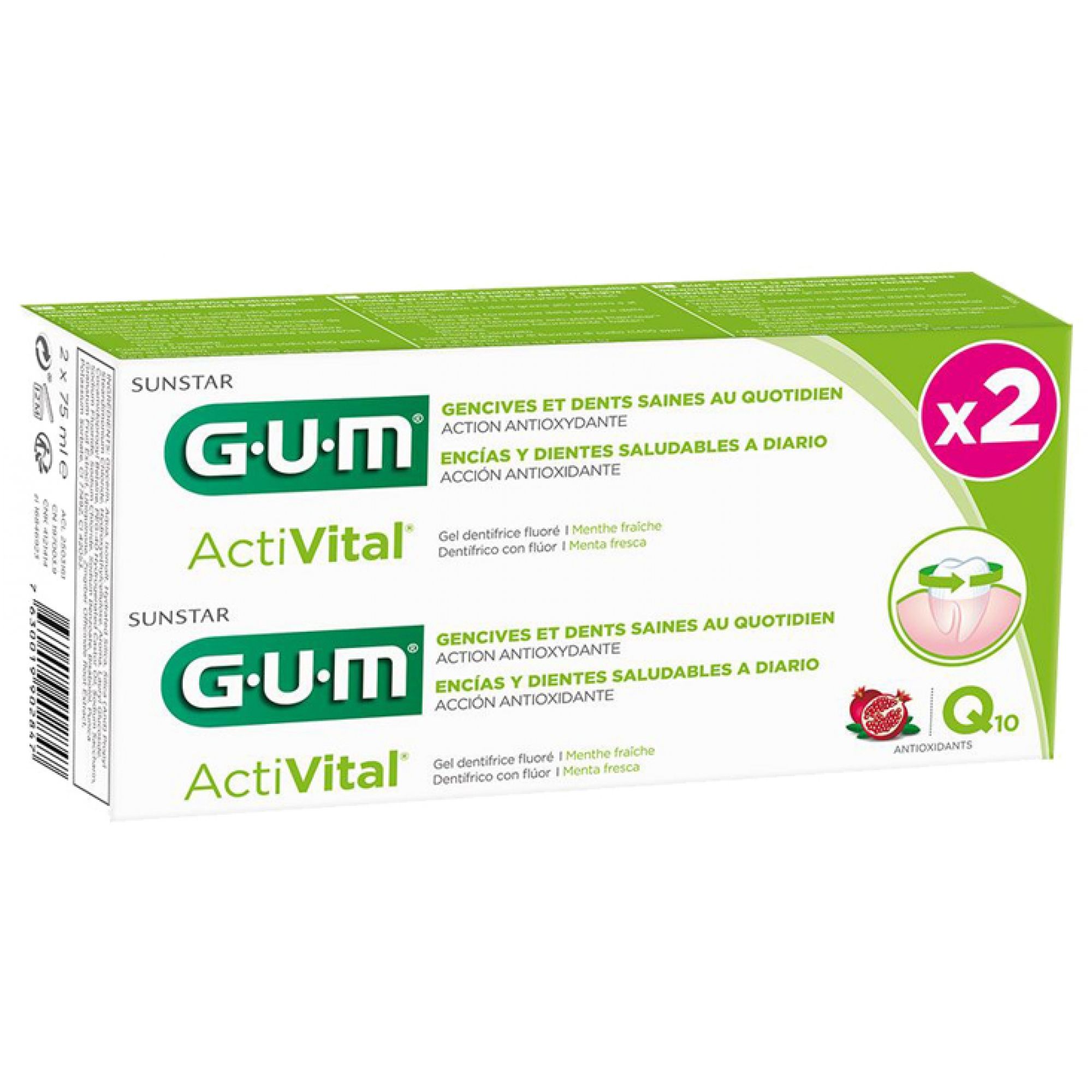 GUM Aktiv-Zahnpasta Q10 Satz von 2 x 16,3x3,8x8 cm