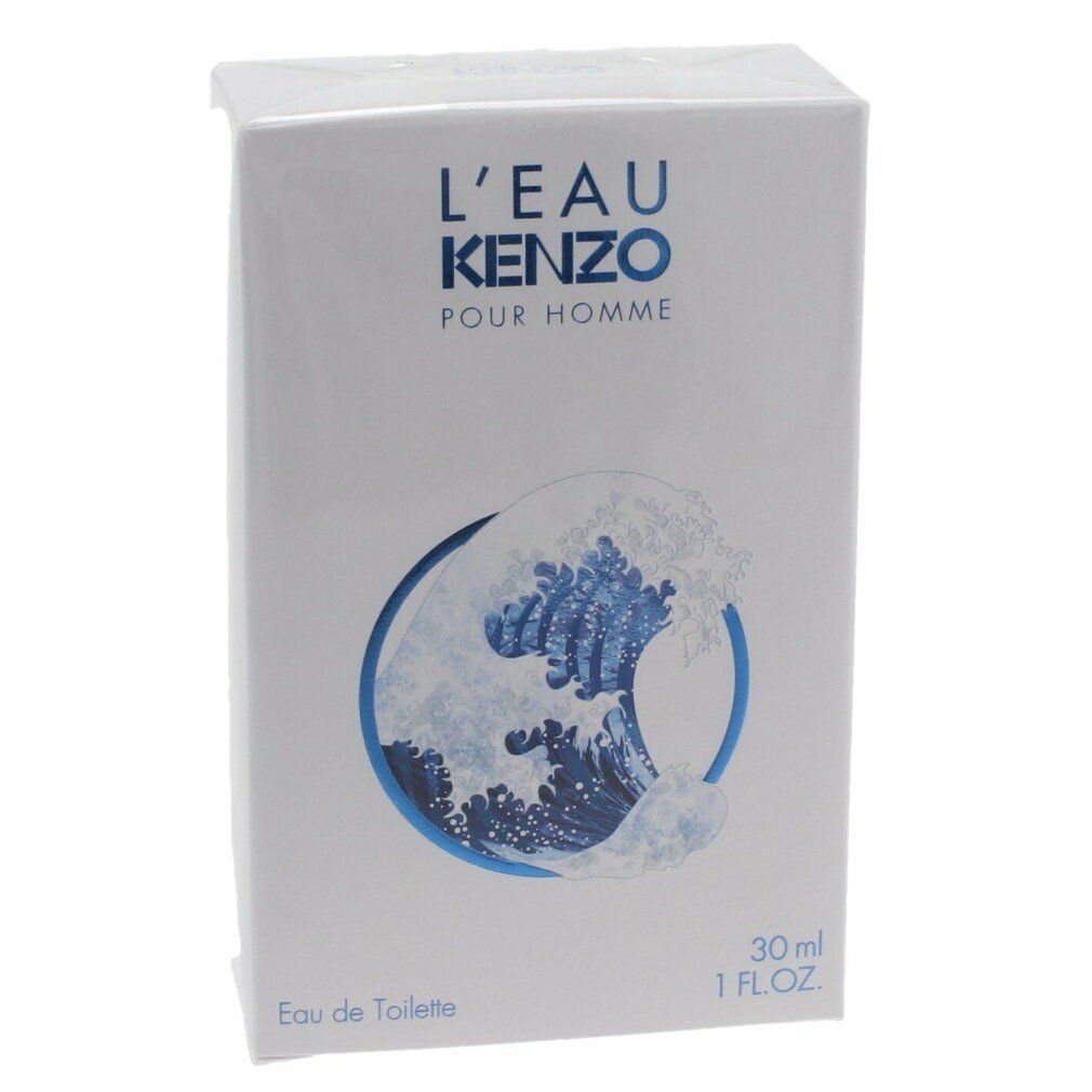 Kenzo L'Eau Par Kenzo pour Homme Verpackung. Weiße Verpackung mit Wellenmotiv und Schriftzug. 30 ml.