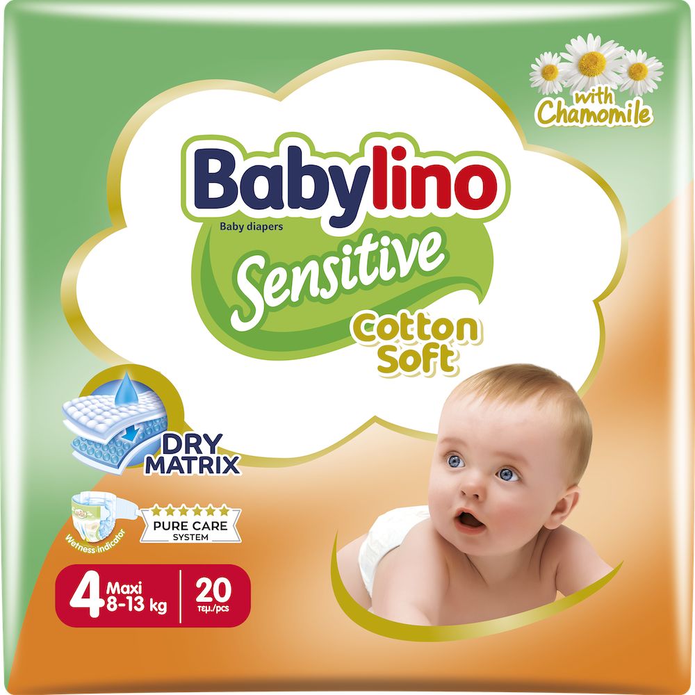 Babylino Sensitive Cotton Soft, Pannolini Taglia 4, Maxi (8-13kg), 20 Unità