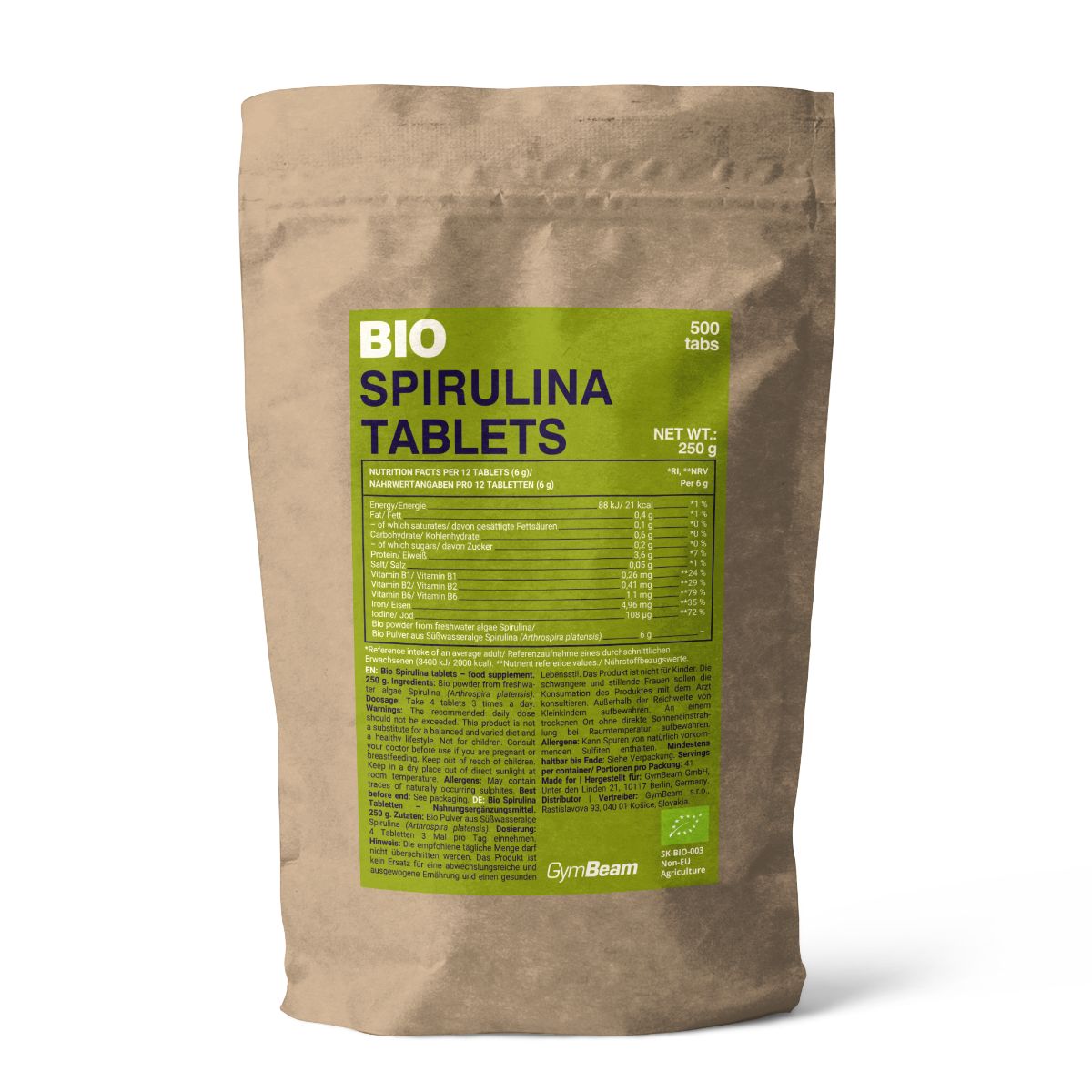 GymBeam BIO Spirulina Süßwasser-Mikroalge Tabletten 250 g