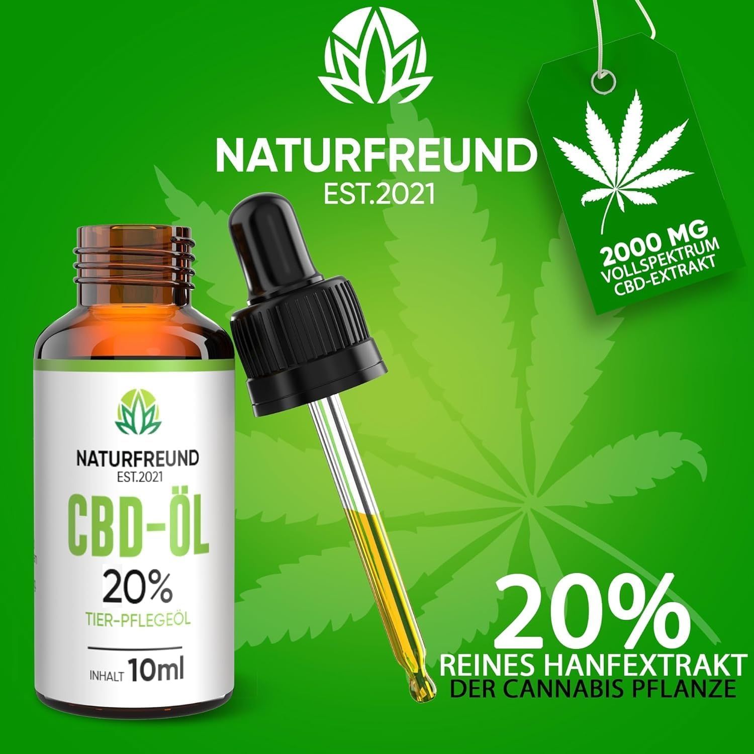 NATURFREUND® Premium CBD Öl 20% für Hunde & Katzen Hanföl