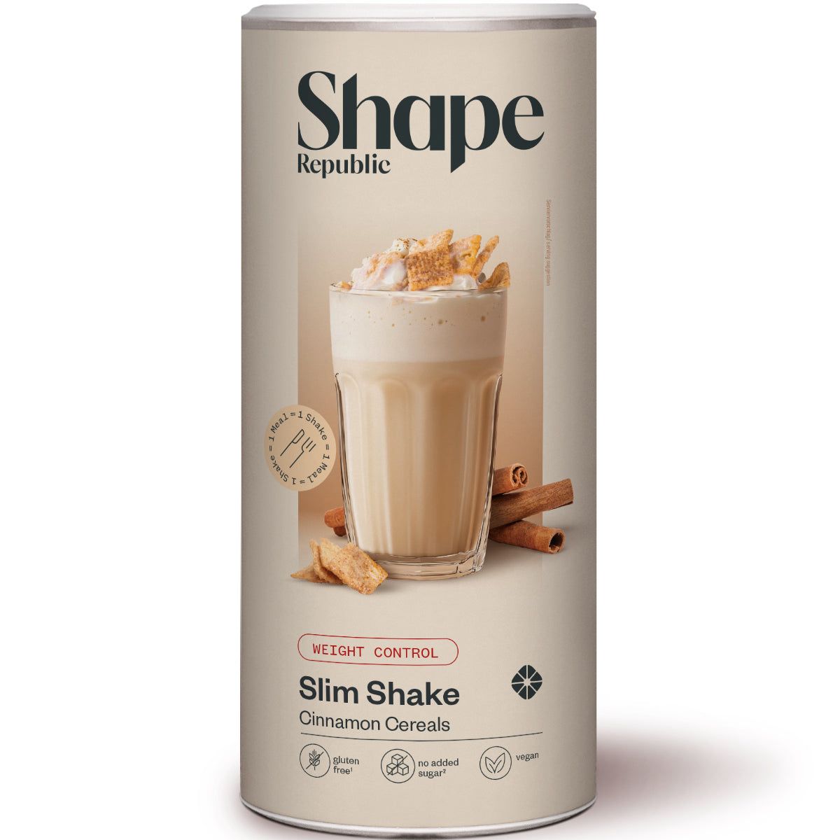 Shape Republic Slim Shake Cinnamon Cereals: Gewichtskontrolle. Glutenfrei, ohne zugesetzten Zucker, vegan.