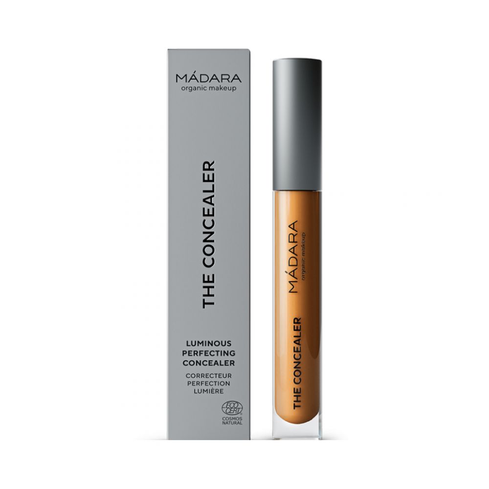 Concealer und Verpackung. Auf der Verpackung steht: MÁDARA, THE CONCEALER, Luminous Perfecting Concealer, Corrector Perfection Lumiere.