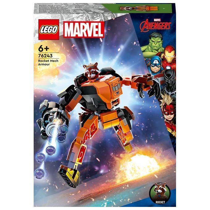 LEGO Marvel 76243 Armatura Mech Rocket, Action Figure Supereroe Guardiani della Galassia, Idea Rega