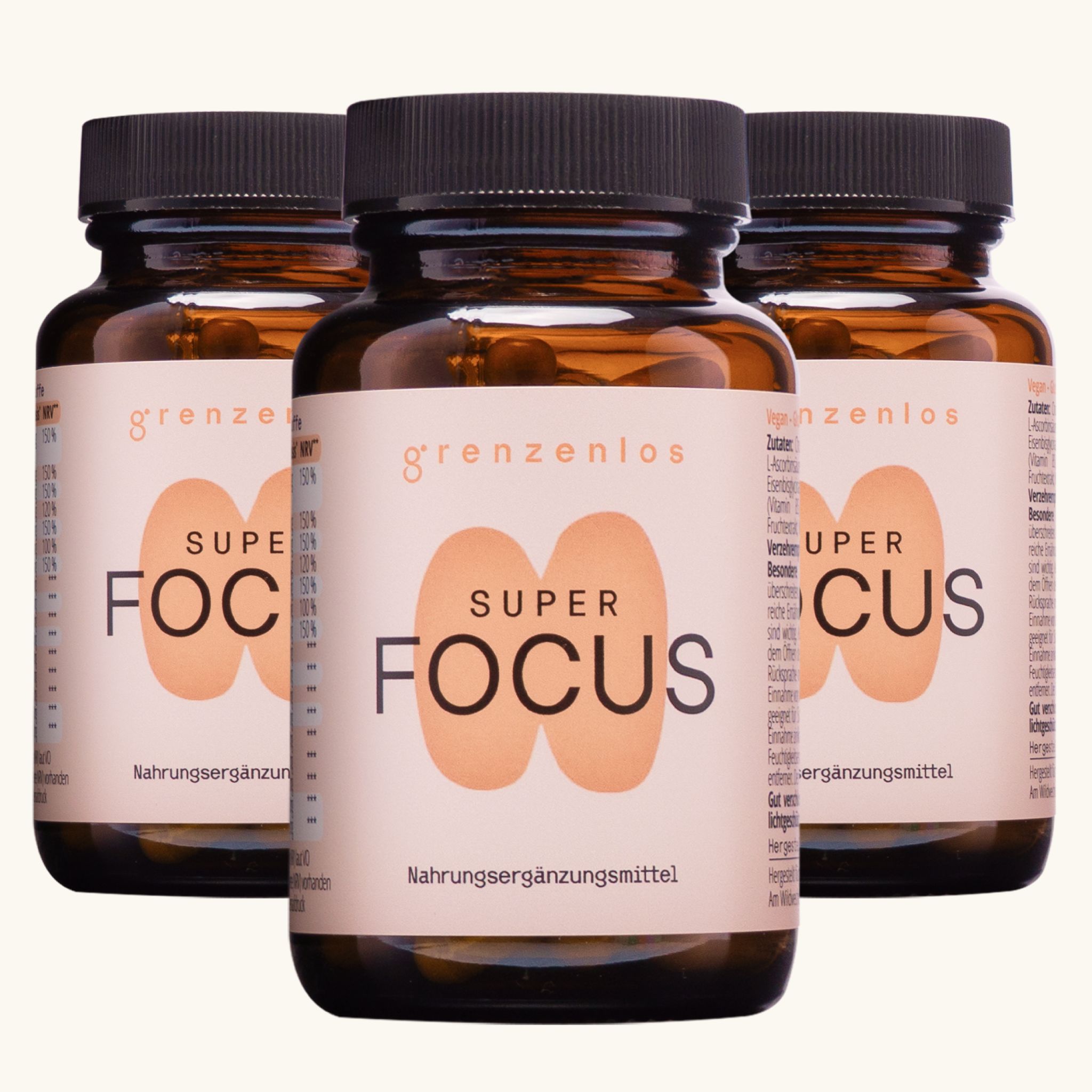 grenzenlos® Super Focus 13-in-1 Konzentration Komplex mit Cholin, L-Tyrosin & Ginkgo | Ohne Koffein 3x90 St Kapseln