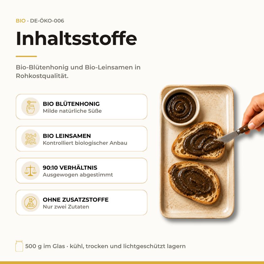 SUNNAFRUCHT® BIO Schwarzkümmel in Honig: 90:10 Verhältnis, nur zwei Zutaten, Rohkostqualität.