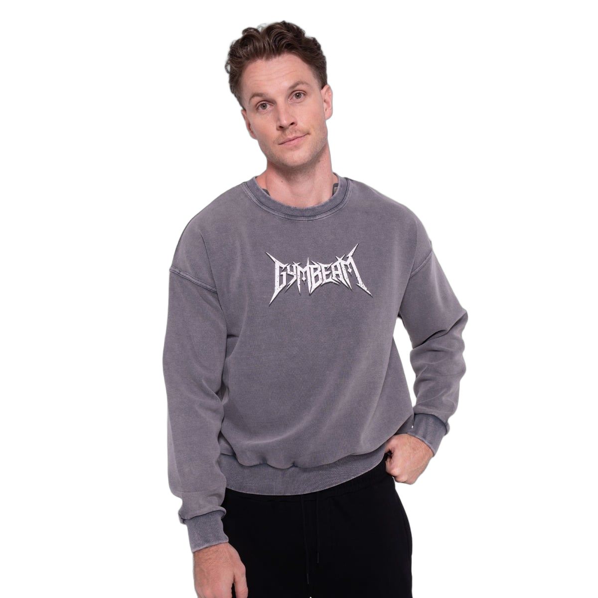 GymBeam Sweatshirt Herren Oversized ohne Kapuze in Grau Spike 1 St