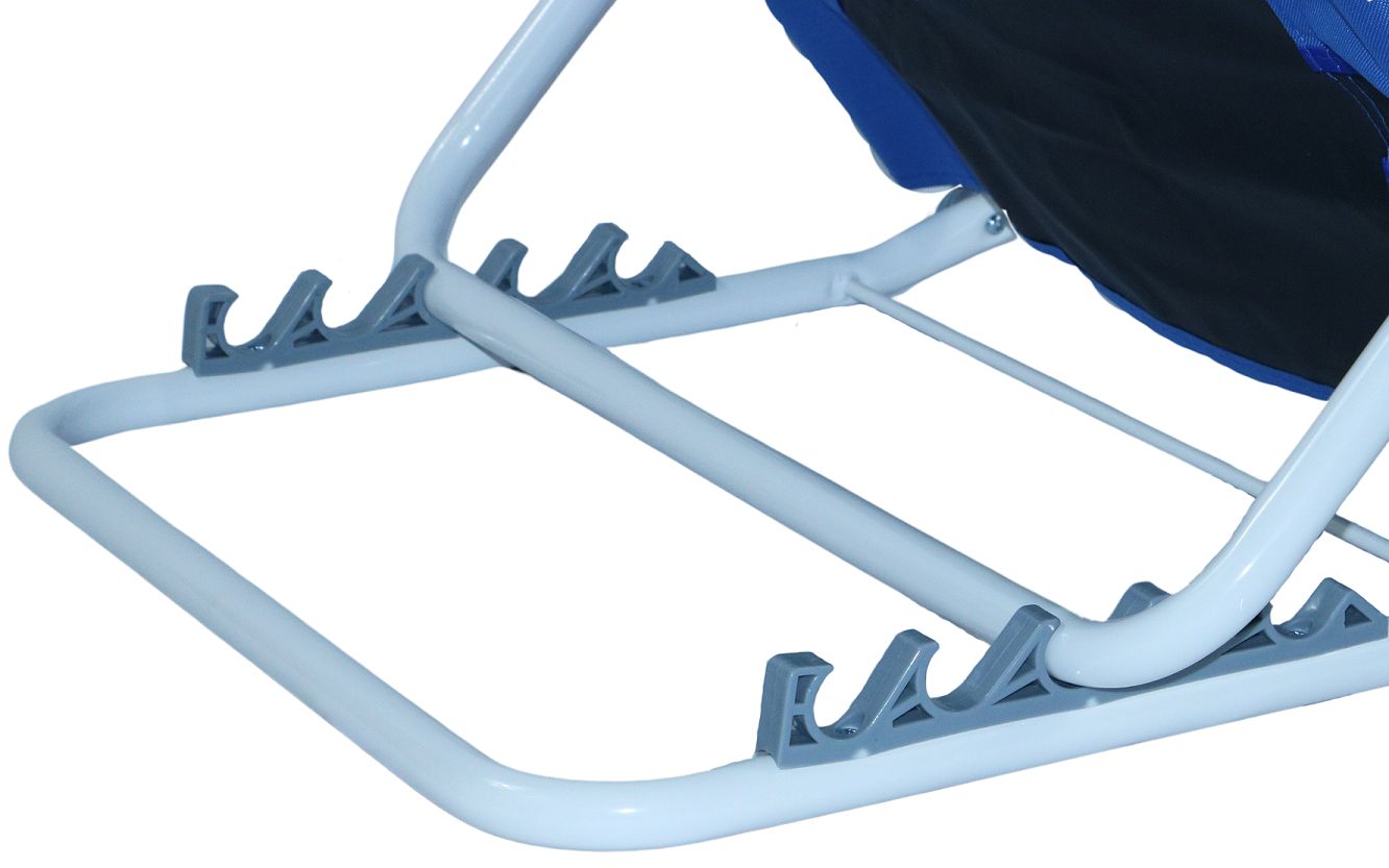 Weißer Rahmen, graue Halterungen. Detailansicht der verstellbaren Kissenerhöhung für Behinderte, Senioren und Pflegebedürftige.