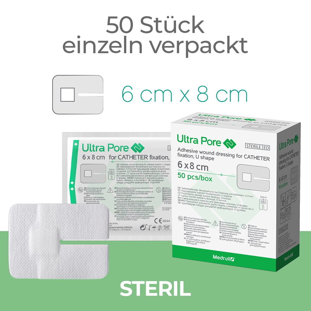 Medrull Ultra Pore sterile Kanülenpflaster / Kathetherpflaster 6 x 8 cm, 50 Stück