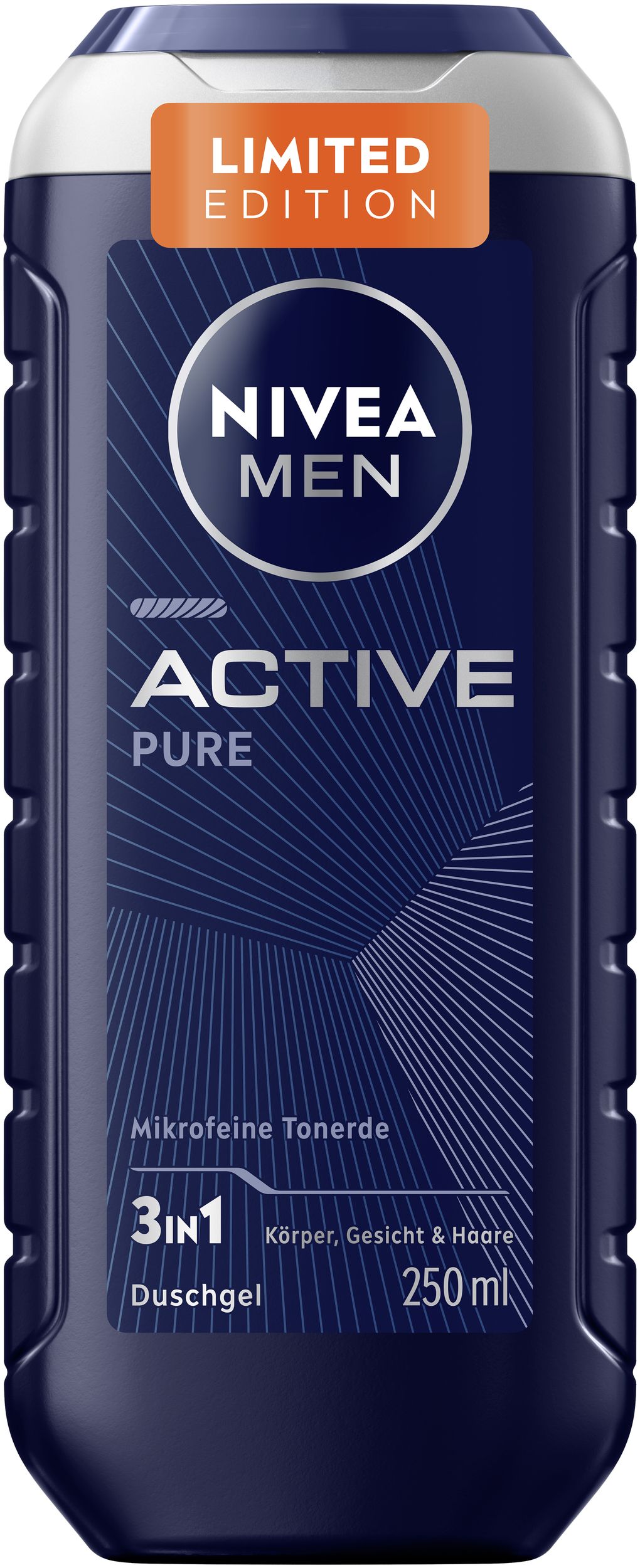 Flasche NIVEA MEN Active Pure Limited Edition Duschgel, 250ml, mit Mikrofeine Toner.