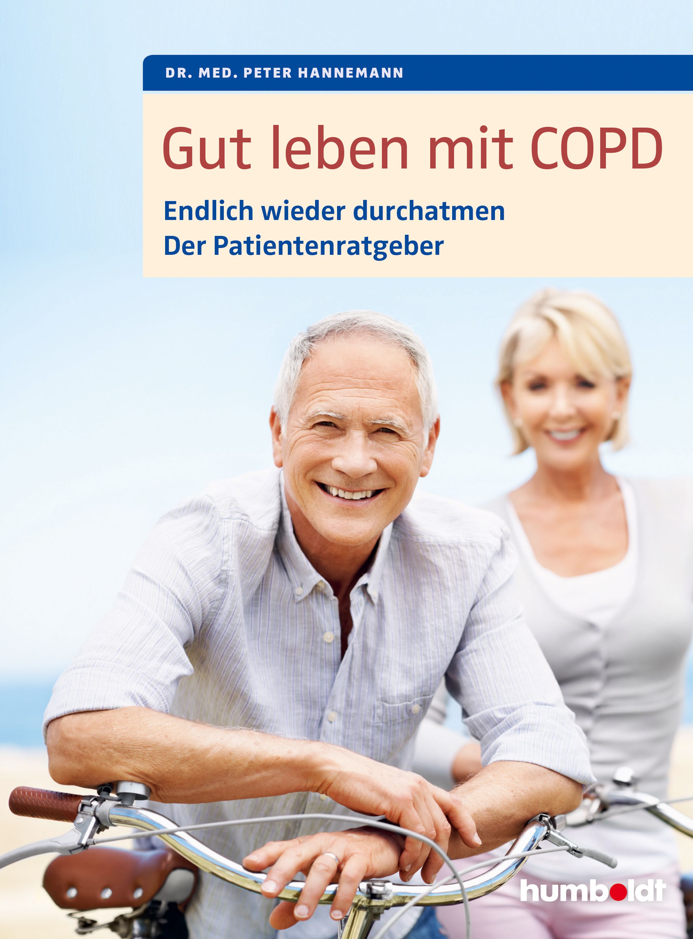 Buchcover: "Gut leben mit COPD". Titel und Autor sichtbar. Personen auf Fahrrädern im Hintergrund.