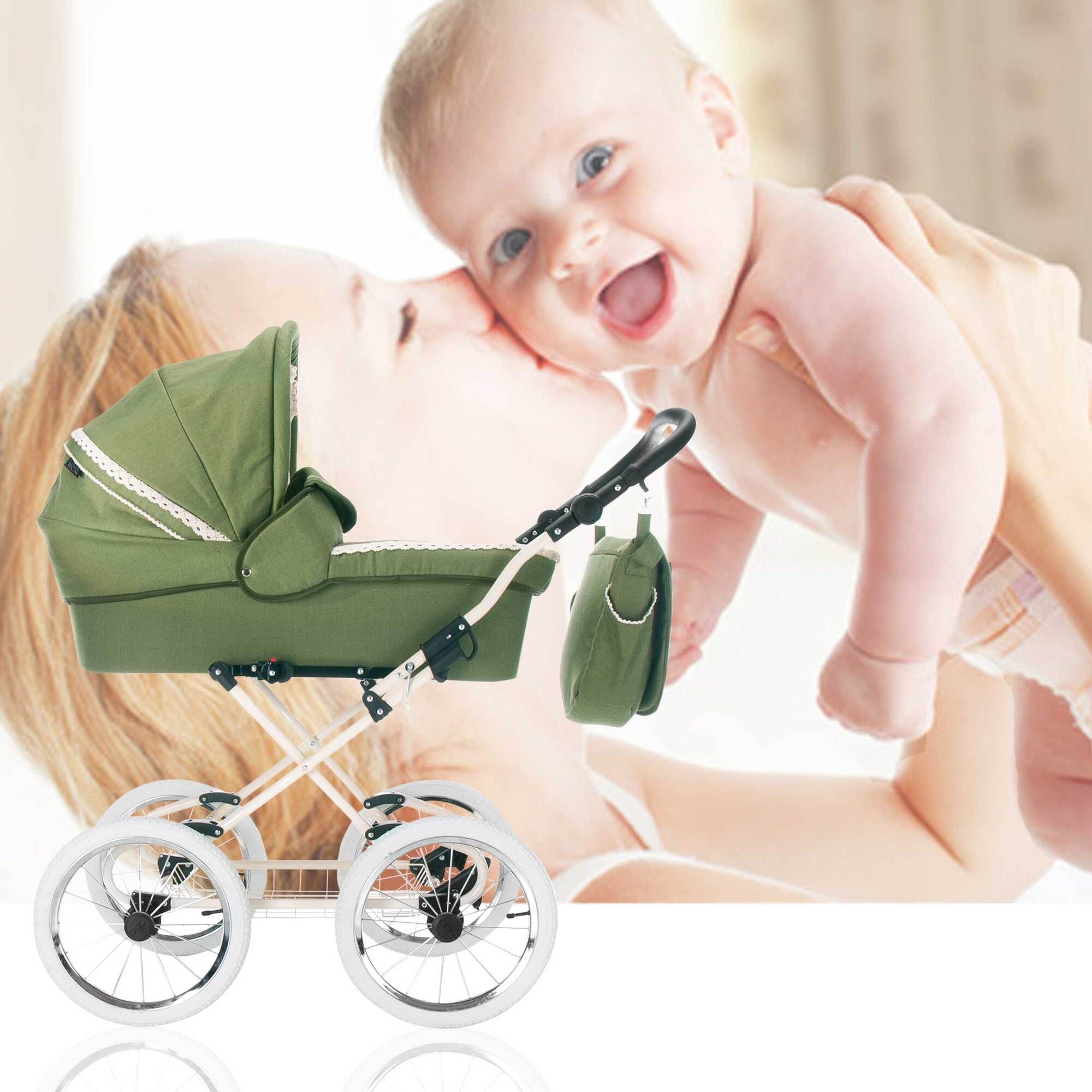 Friedrich Hugo Natureline 3 in 1 Kinderwagen Set Öko Nostalgie Kinderwagen, Elisabeth Forrest Creme