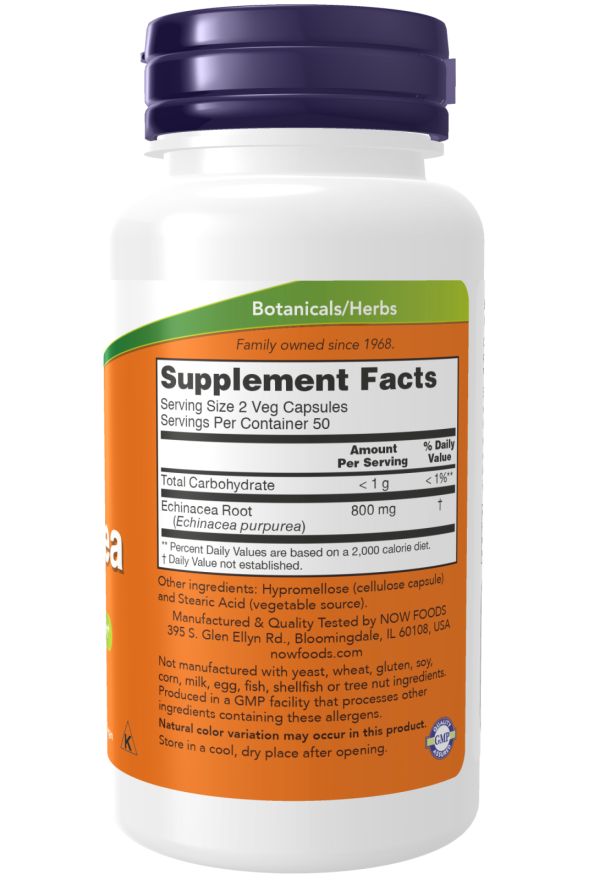 Rückseite der Flasche. Orangefarbenes Etikett mit Nährwertangaben und Inhaltsstoffen. Enthält Echinacea Root.
