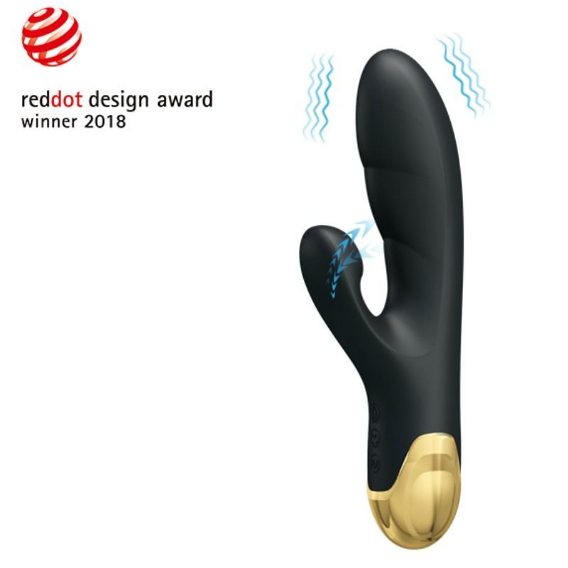 Schwarzer Vibrator mit goldfarbenem Ende. Reddot Design Award Winner 2018.