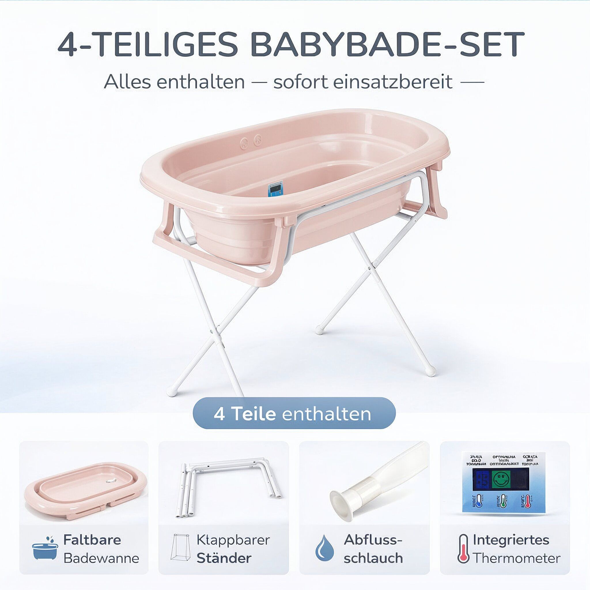 Baby Badewanne faltbar mit Ständer - Babywanne + Ständer + Abflussschlauch + Thermometer