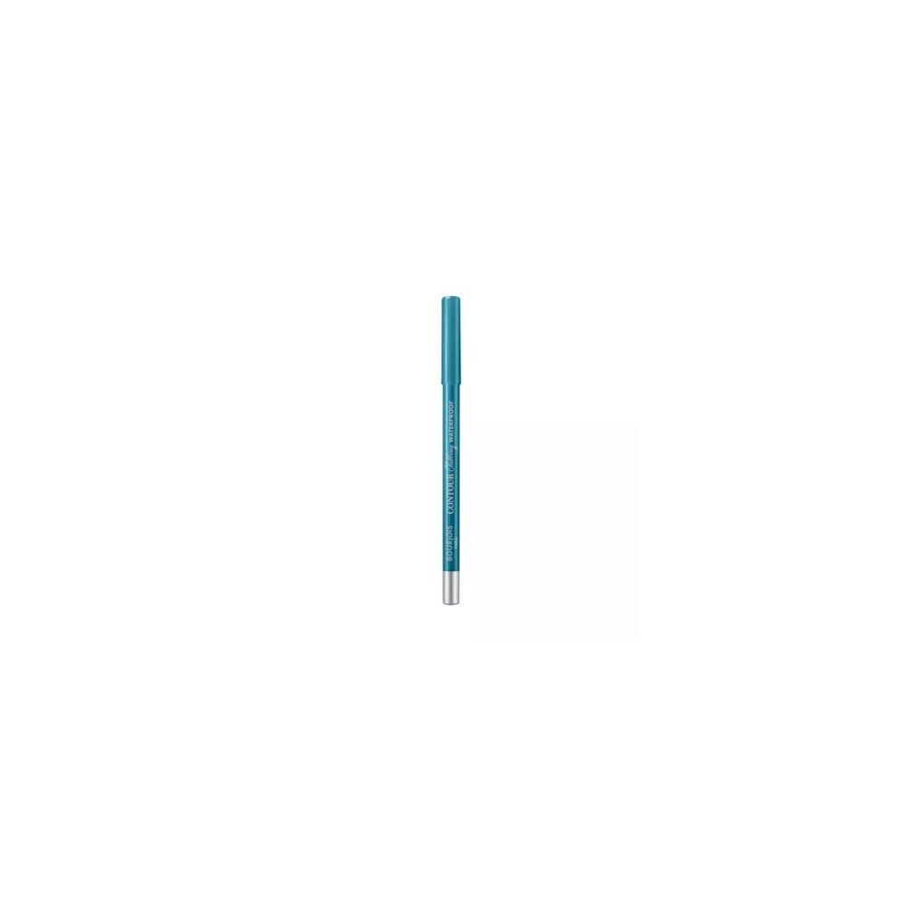 Blauer Eyeliner-Stift. Silberne Spitze, blaue Hülse. Text auf dem Stift.