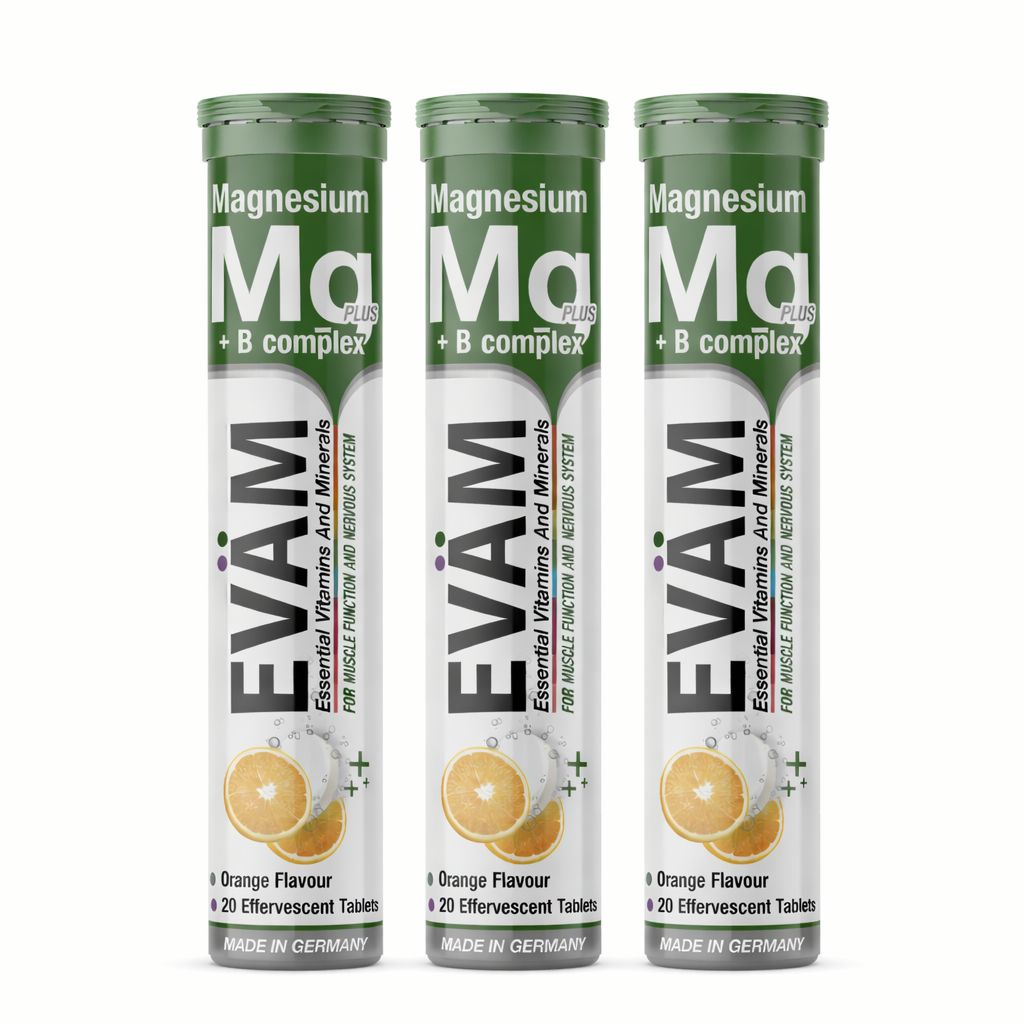 Eväm Magnesium + B-Komplex Brausetabletten - 3er Pack 60 St