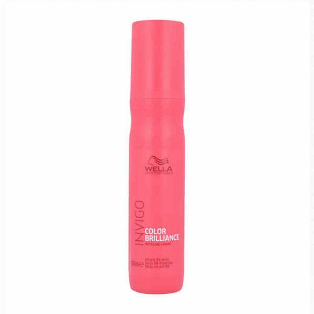 Rosa Sprühflasche. Aufschrift: Wella Invigo Color Brilliance. Logo. Flasche steht aufrecht.