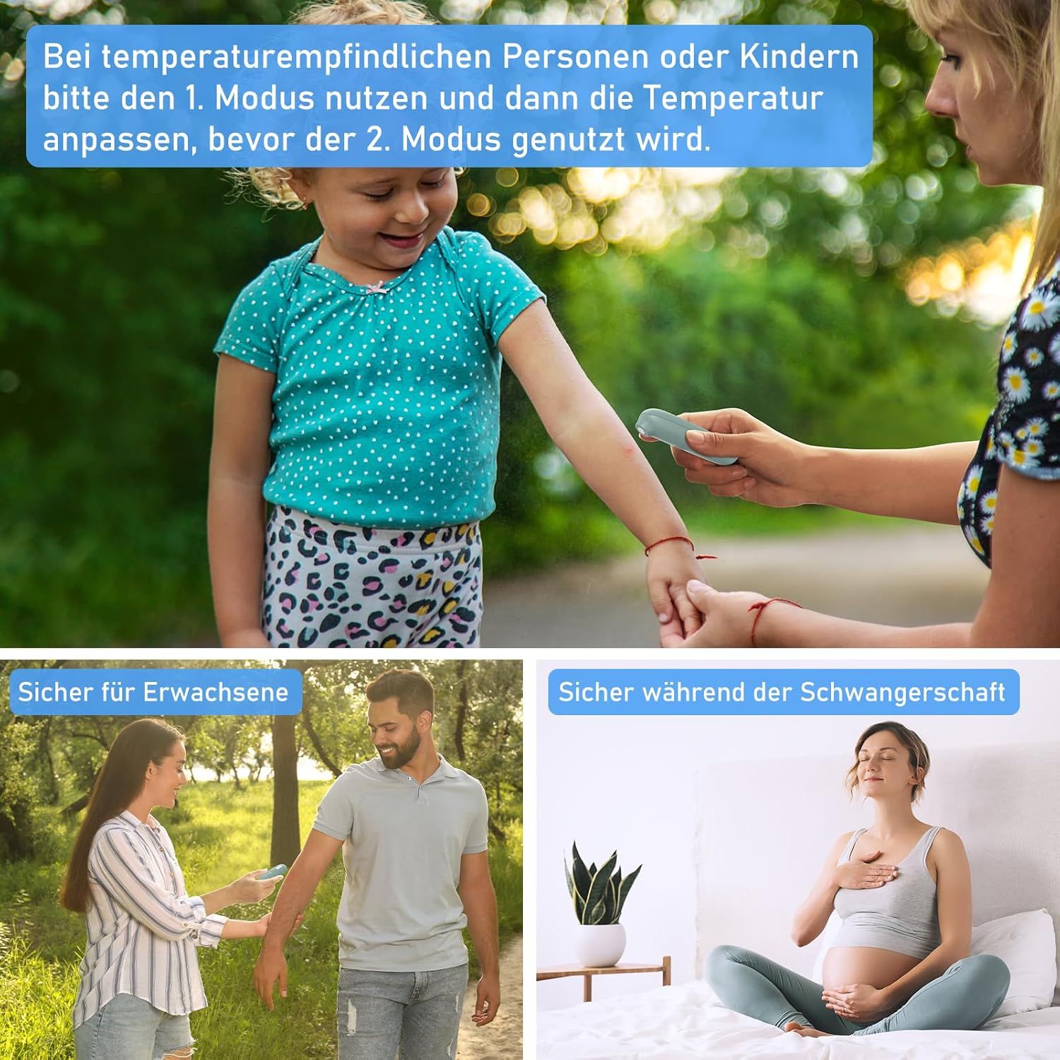 Kind und Frau mit Gerät. Szenen: Erwachsene, Schwangerschaft. Aufschrift: MYCARBON.