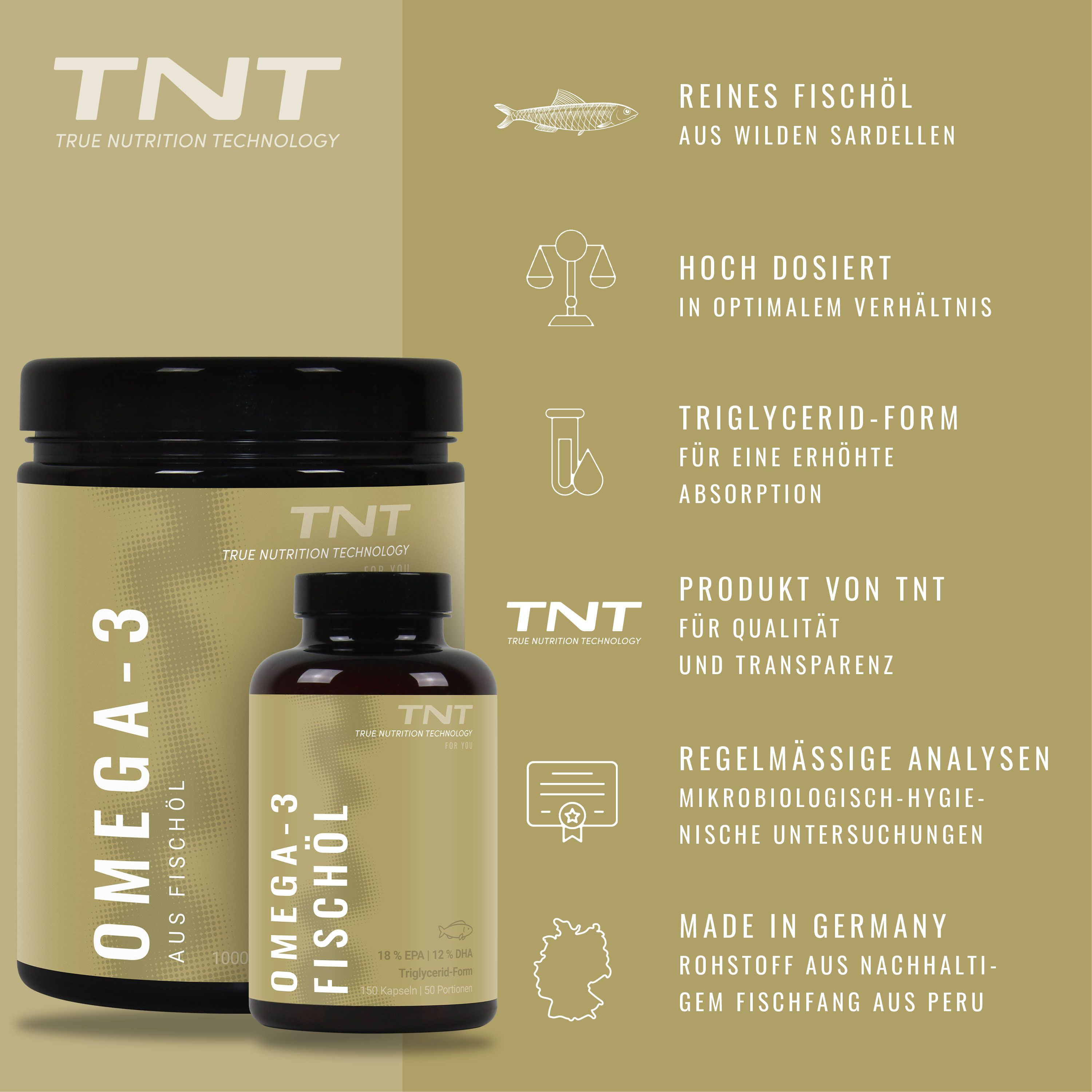 TNT Omega-3 Fischöl Kapseln (18% EPA, 12% DHA)