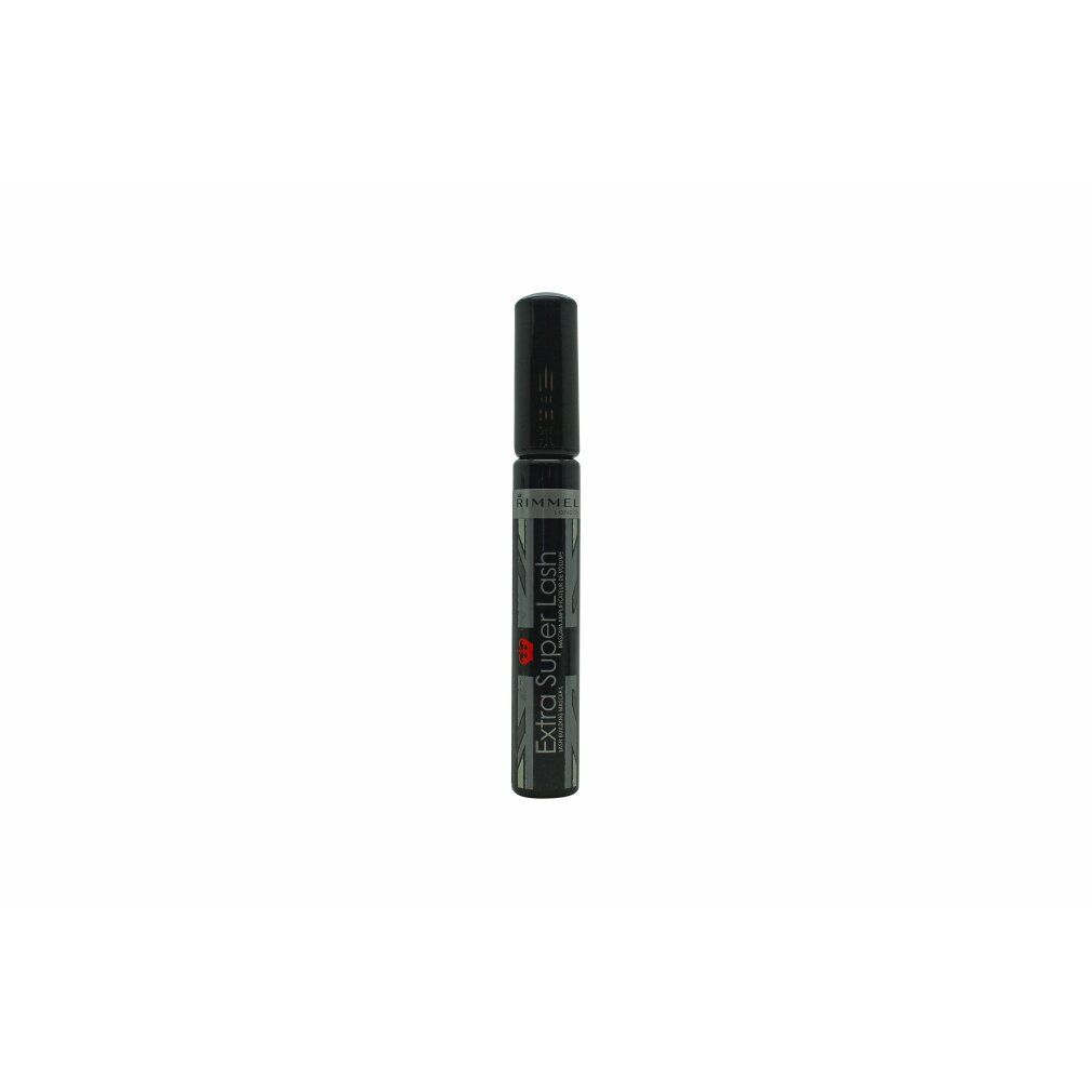 Geschlossene schwarze Mascara-Tube. Aufschrift: Rimmel Extra Super Lash.