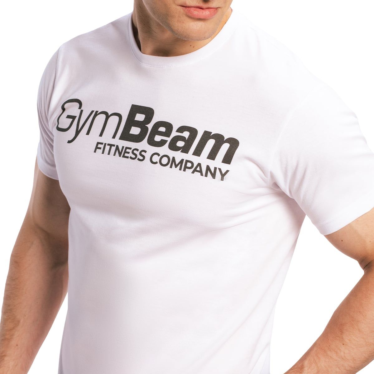 GymBeam T-Shirt Herren regular kurzarm aus Baumwolle Fitness weiß