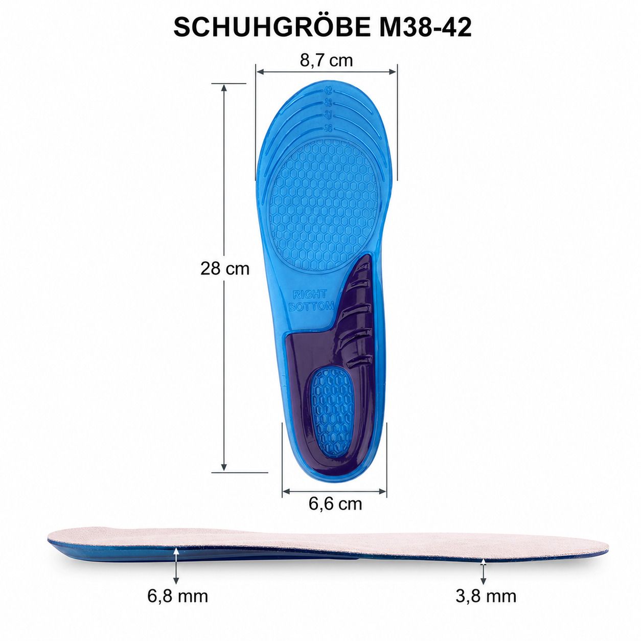 COOL-i Gel Einlegesohlen,Orthopädisch, stoßdämpfend & weich für Ferse und müde Füße, waschbar