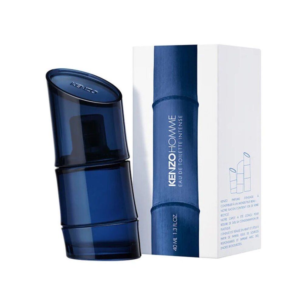 Flacone e confezione Kenzo Homme Intense Eau de Toilette. Design bambù blu. 40 ml.