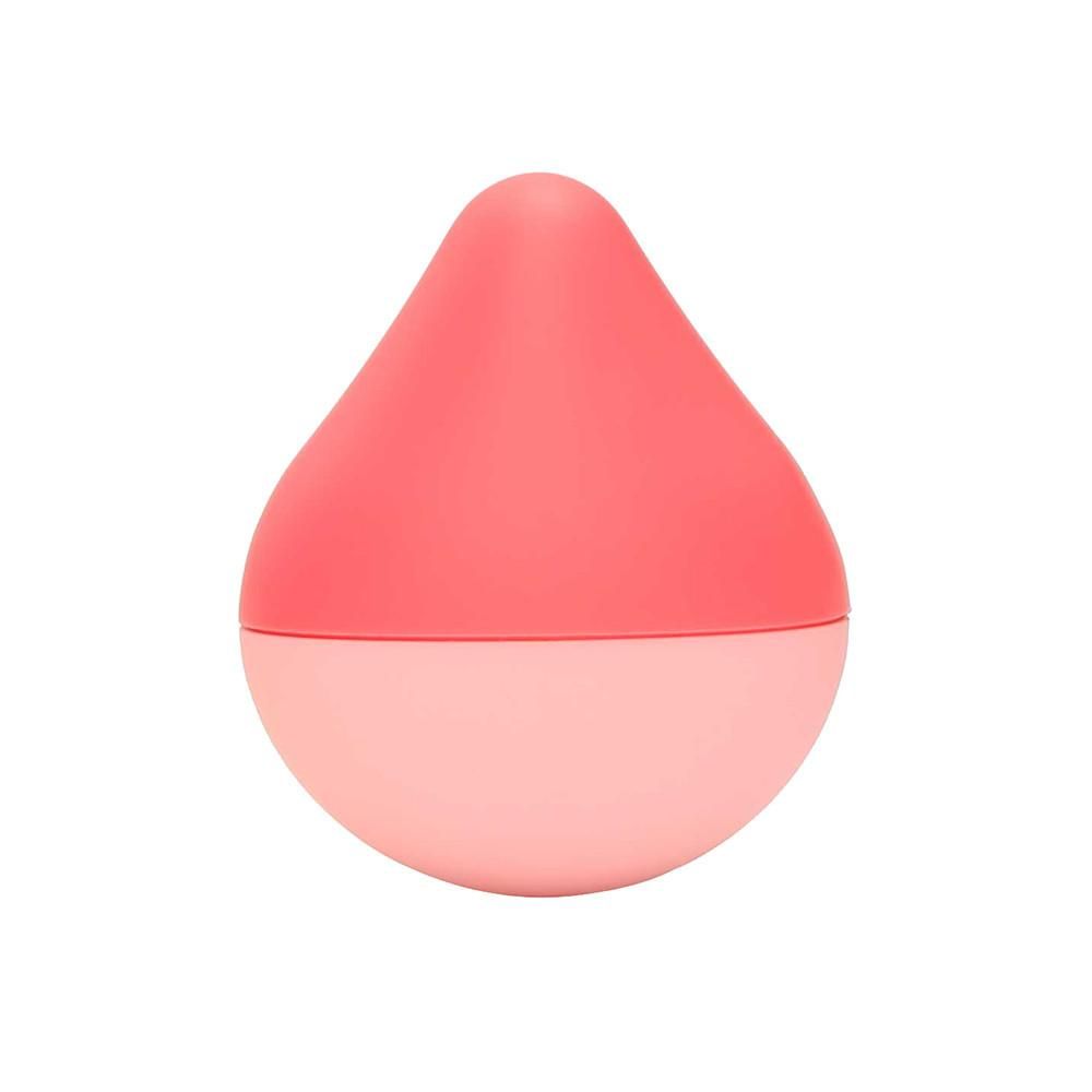 Zweifarbiges, tropfenförmiges Objekt. Oberteil rot, Unterteil rosa. Glatte Oberfläche. Auf weißem Hintergrund.
