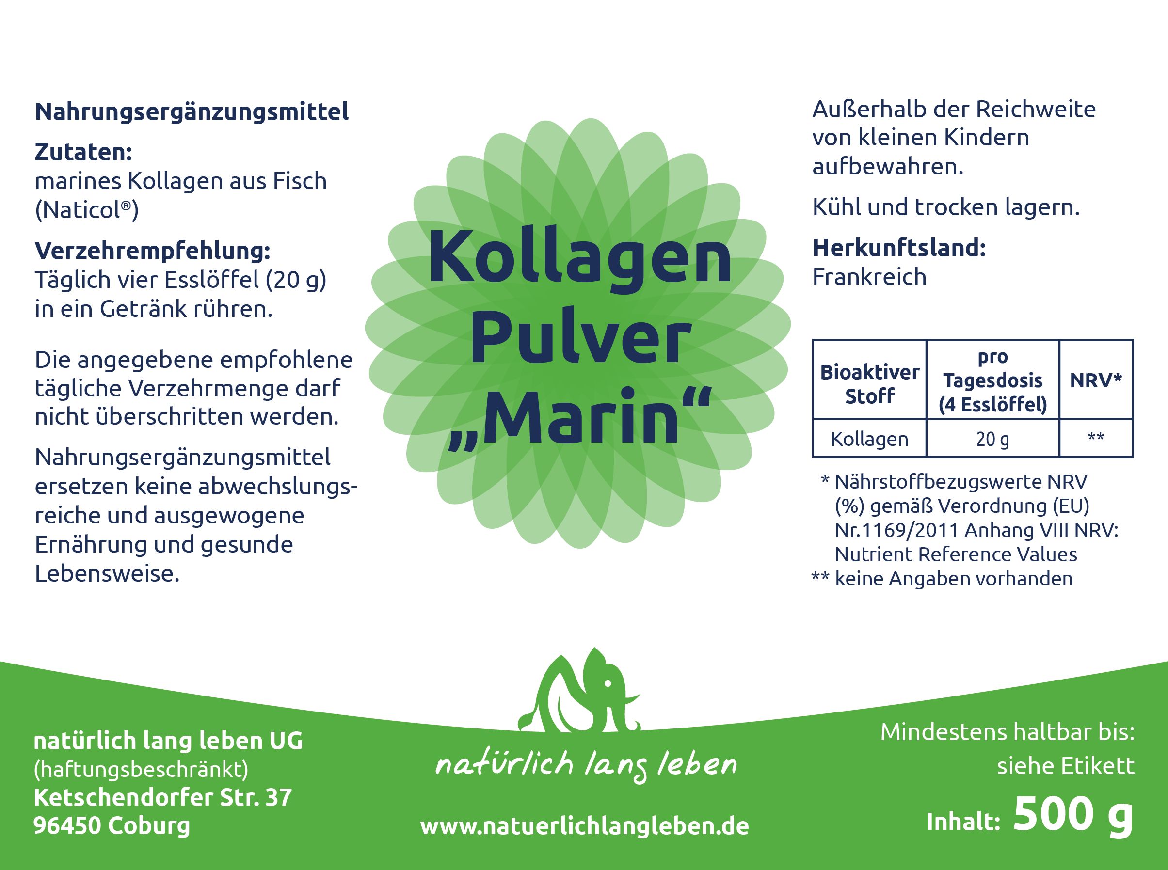 natürlich lang leben Kollagen Pulver Marin 500 g