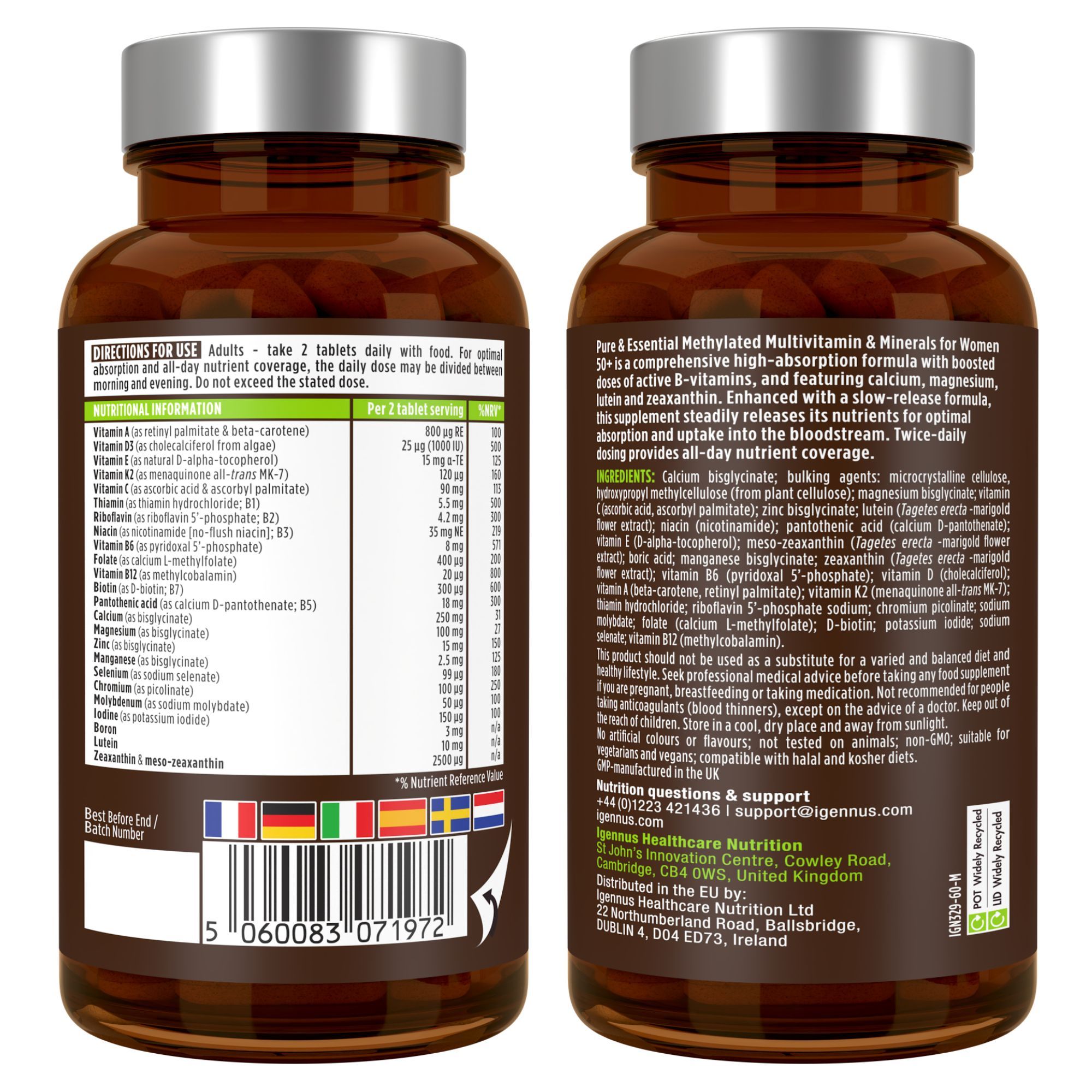 Igennus Multivitamin für Frauen 50+, mit methylierter B-Vitamin-Formel, Calcium & Magnesium