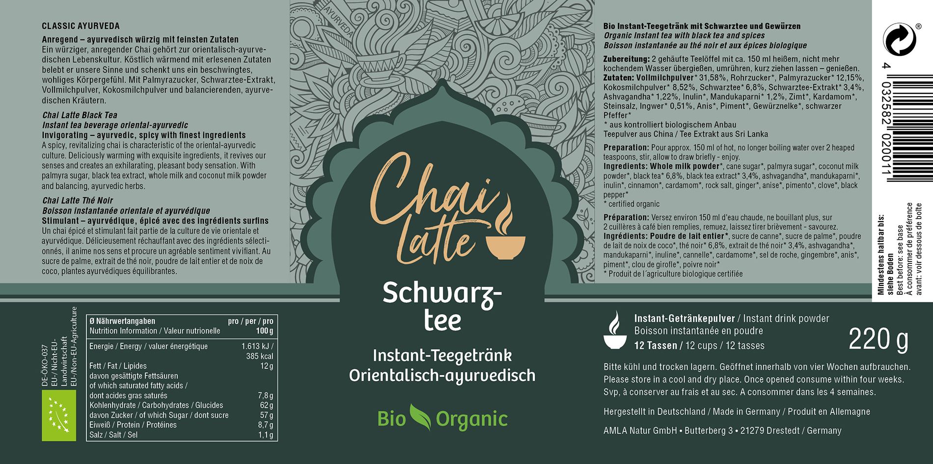 Classic Ayurveda - Chai Latte Schwarztee Kurzes MHD 220 g