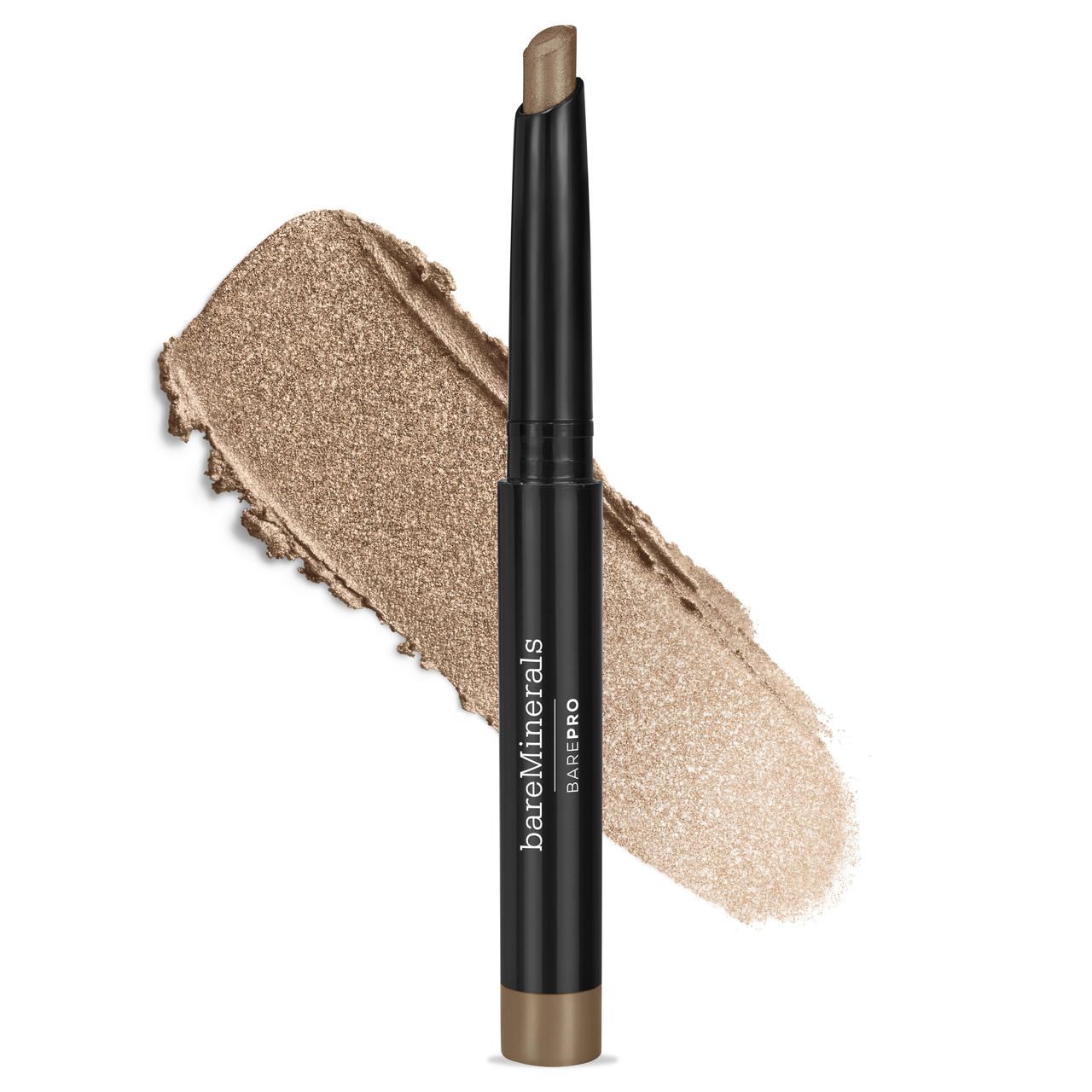 Eyeshadow-Stick neben einem braunen Swatch. Aufschrift: bareMinerals, barePRO.