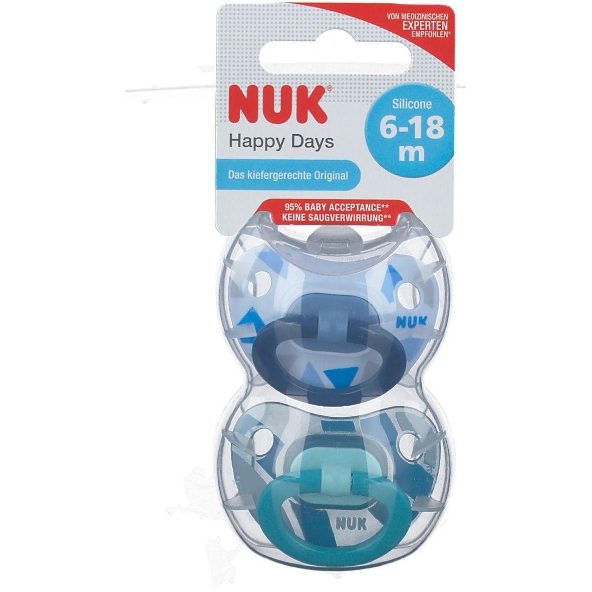 NUK® Classic Happy Days Schnuller aus Silikon Größe 6 bis 18 Monate (Farbe/Motiv nicht wählbar)