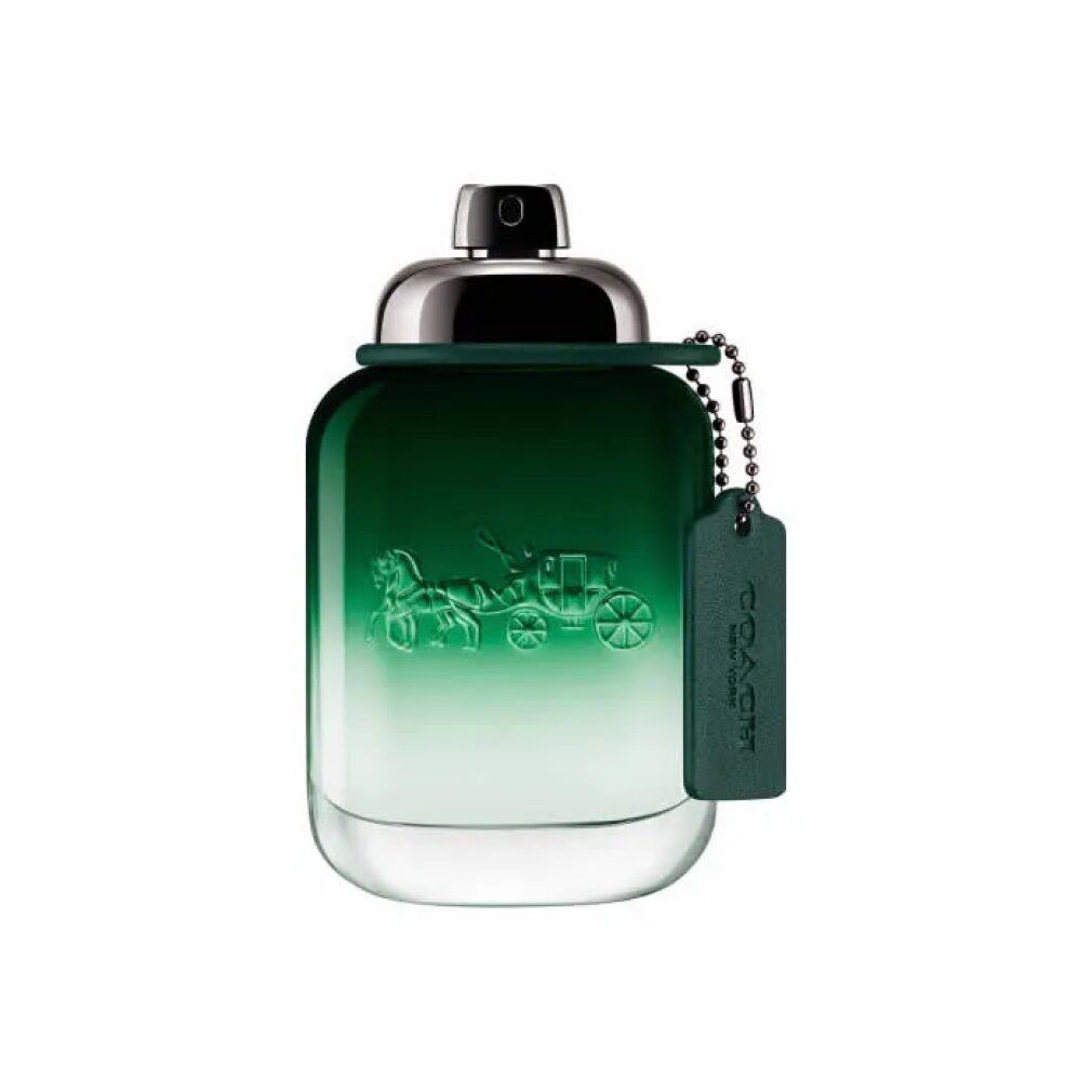 Coach Green Eau de Toilette Flakon mit silbernem Verschluss und Anhänger.