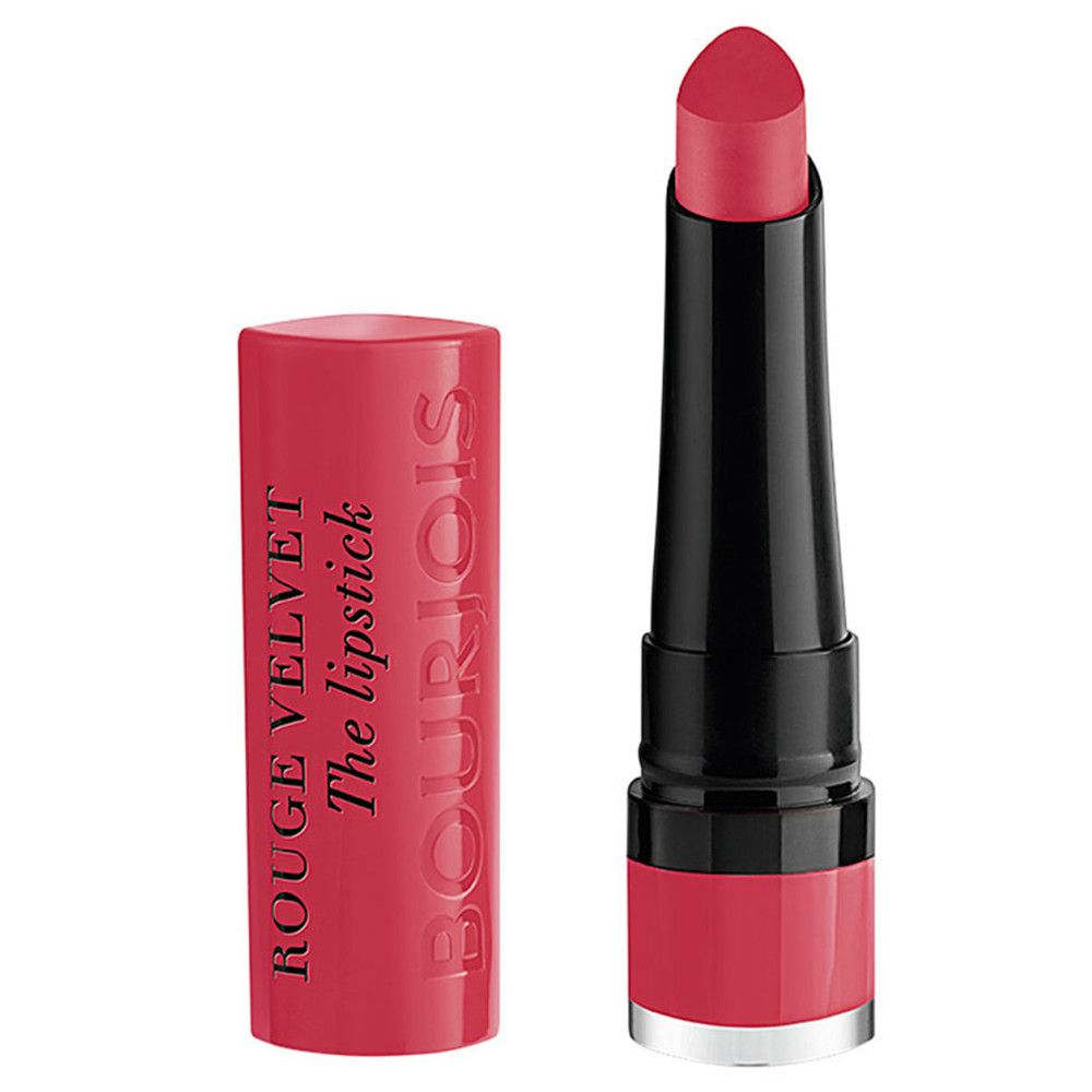 Roter Lippenstift von Bourjois. Schwarzer Schaft, offene Kappe.