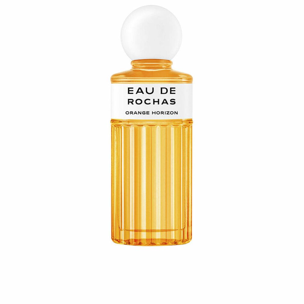 Eau de Rochas Orange Horizon Eau de Toilette Flakon mit weißem Verschluss und geripptem Glas.