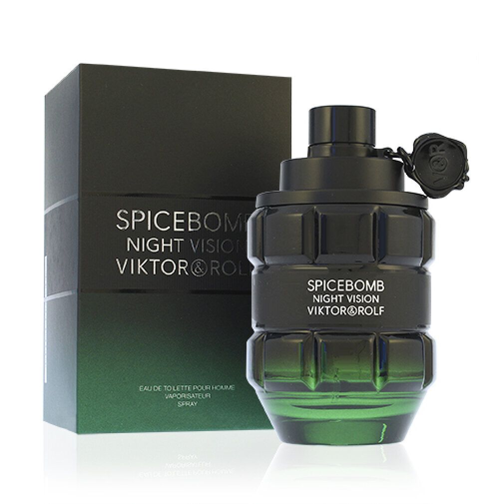 Grüne und schwarze Flasche und Schachtel. Aufschrift: Spicebomb Night Vision Viktor & Rolf.