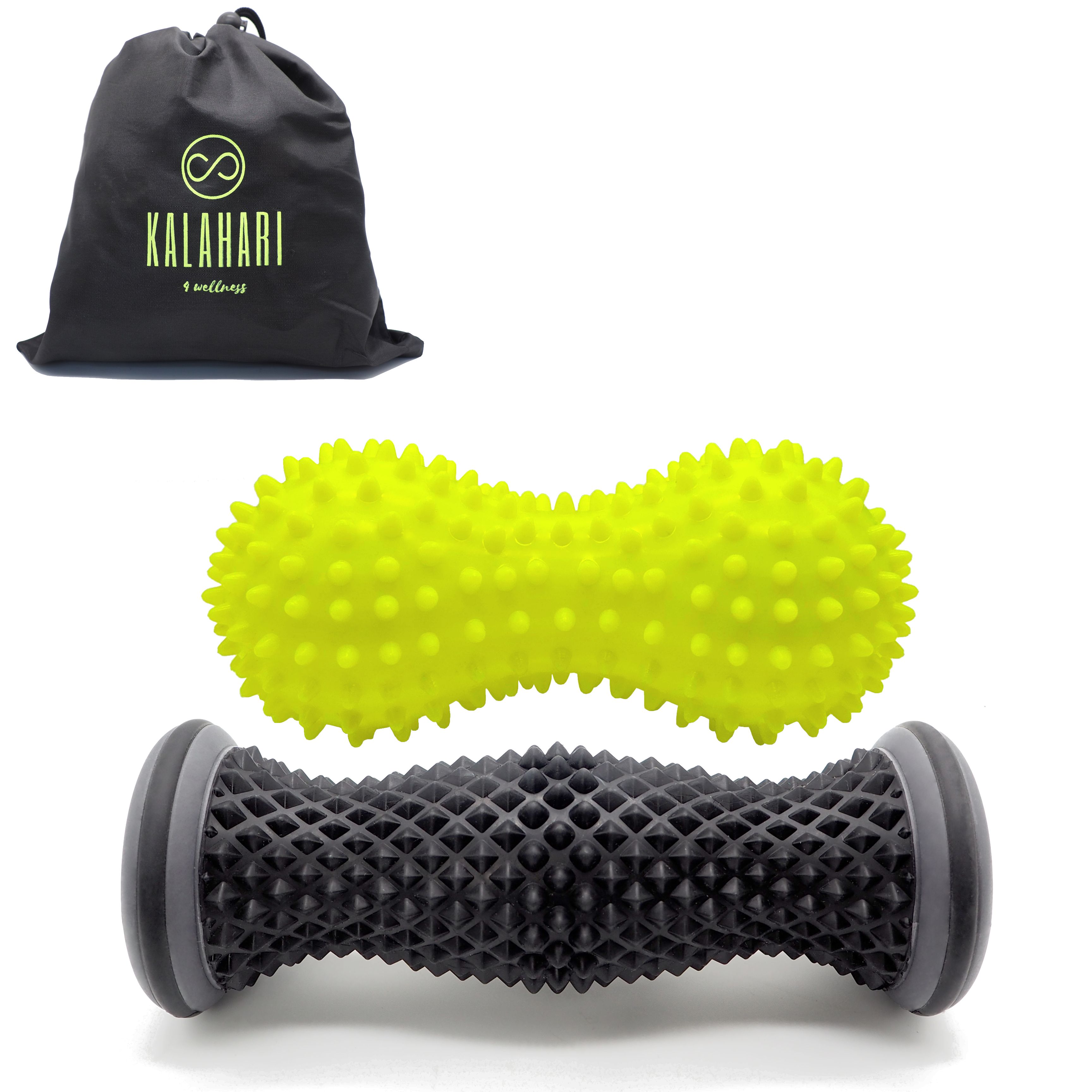 Kalahari Set Faszienrolle Fuß, Duo Igelball + eBook, Linderung des Fußgewölbes und Plantarfasziitis 2 St